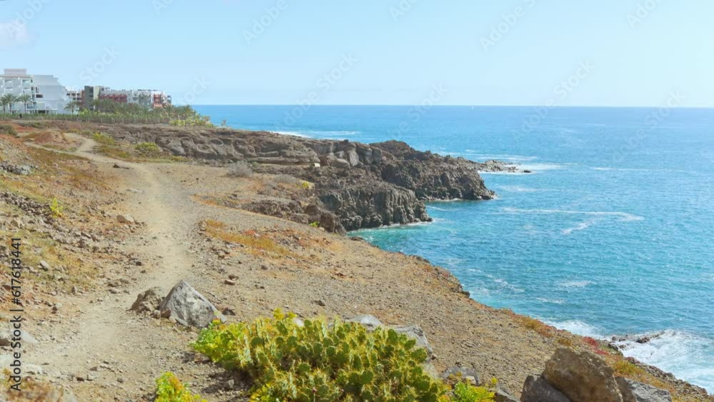 Costa Adeje with hotel resort buildings by coast in Tenerife, establishing Costa Adeje with hotel resort buildings by coast in Tenerife, establishing
