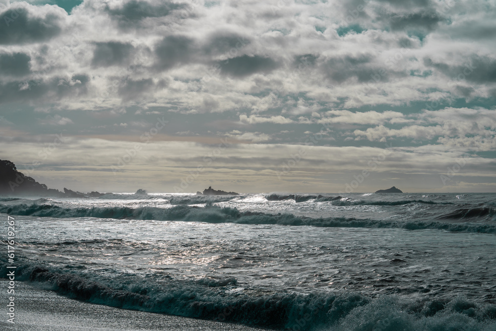 Stormy sea and surf on Mount Maunganui Main Beach