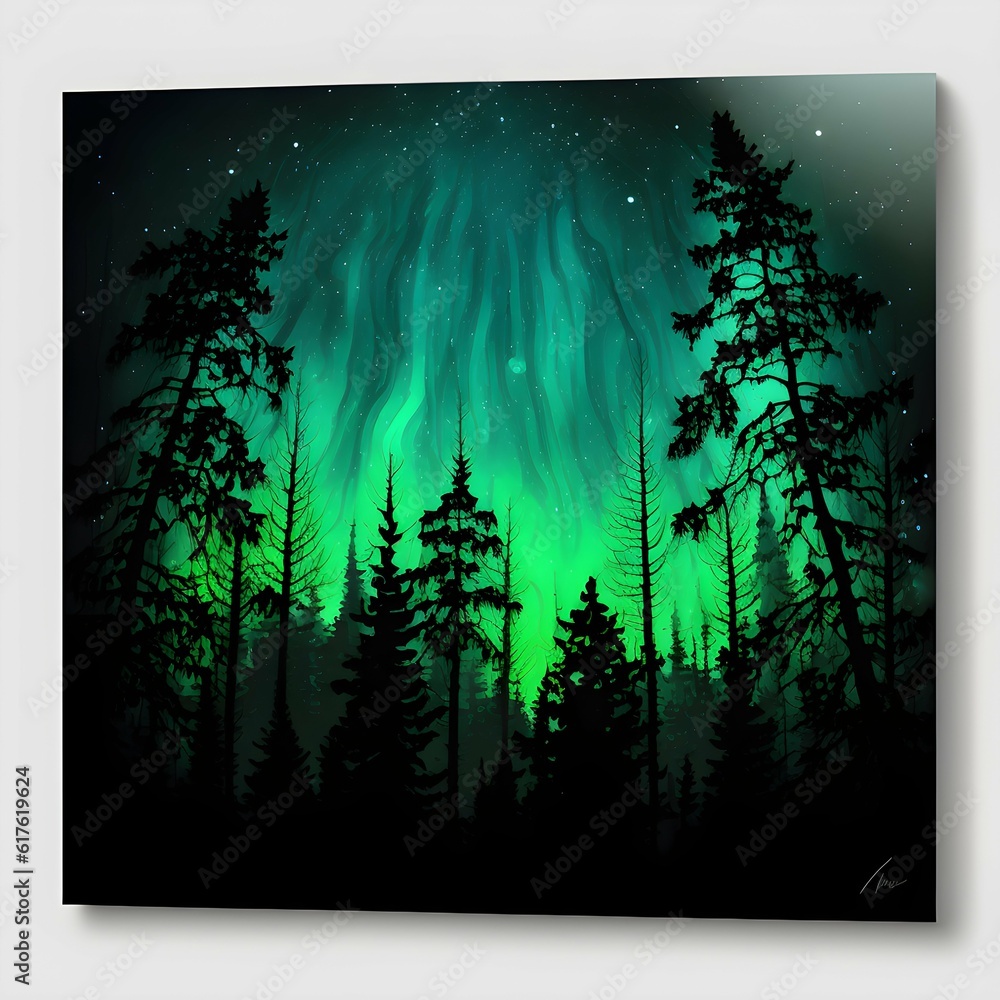 green northern light above forest 