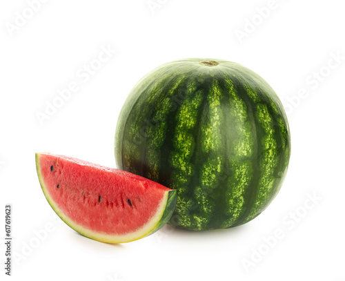 Fresh watermelon with piece on white background