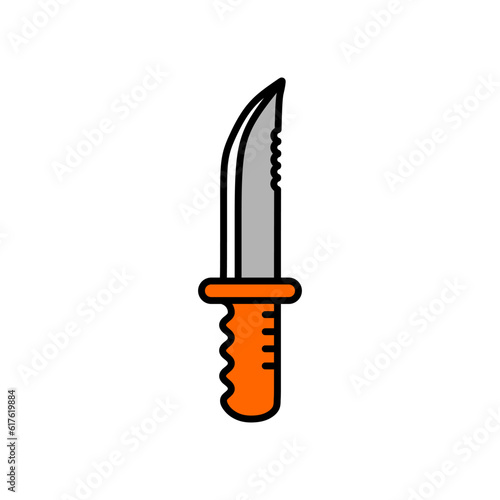 Camping knife, hunter knife, army knife icon in lineal color mode. Vector illustration of summer camp equipment in trendy style. Editable graphic resources for many purposes.