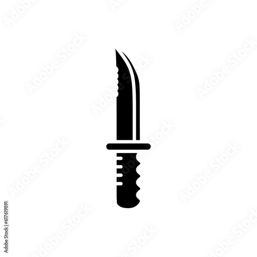 Camping knife, hunter knife, army knife icon in black fill mode. Vector illustration of summer camp equipment in trendy style. Editable graphic resources for many purposes.
