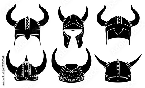 Set collections Viking helmet silhouette icon logo design vector Illustration