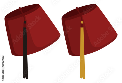 set vector Red Fez Hat. Turkish Accessory design template illustration