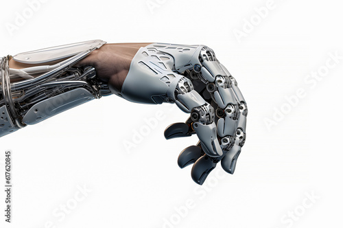 Realistic robot hand isolated on white background - Generative AI