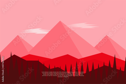 illustration of a minimalist landscape with a horizontal view of a mountain, moon and cloud, suitable for wall art etc. flat design style. digital drawing