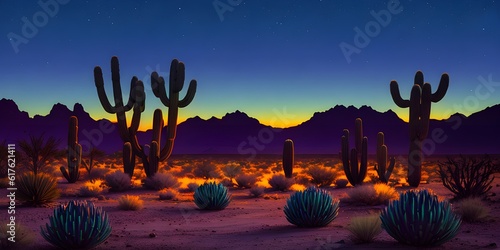 A desert scene with cacti and mountains in the background created with Generative AI technology