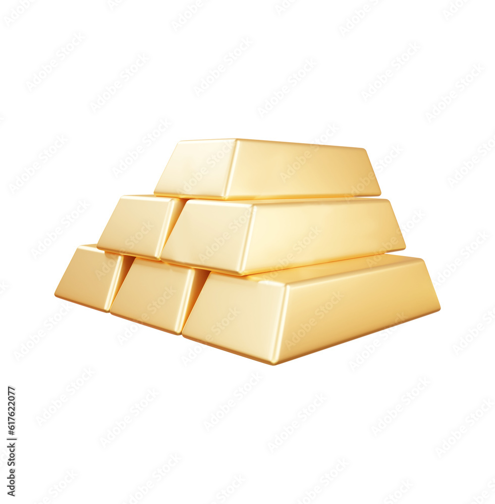 Stack of shiny gold bars 3d rendering illustration