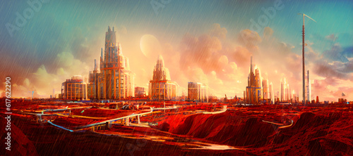 Future city in the mars, Generative ai.
