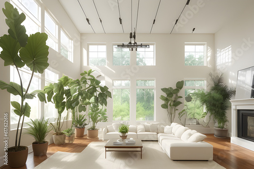 Modern interior with a lot of plants. Organic living