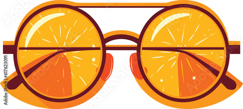 Freshly Cut Citrus Fruit and stylish glasses on White Background, eye glasses with oranges illustration