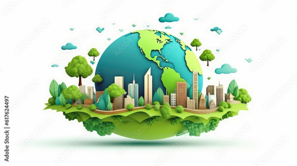 Naklejka premium World of global environment surrounding a green , landscape earth globe concept , Created with Generative Ai Technology