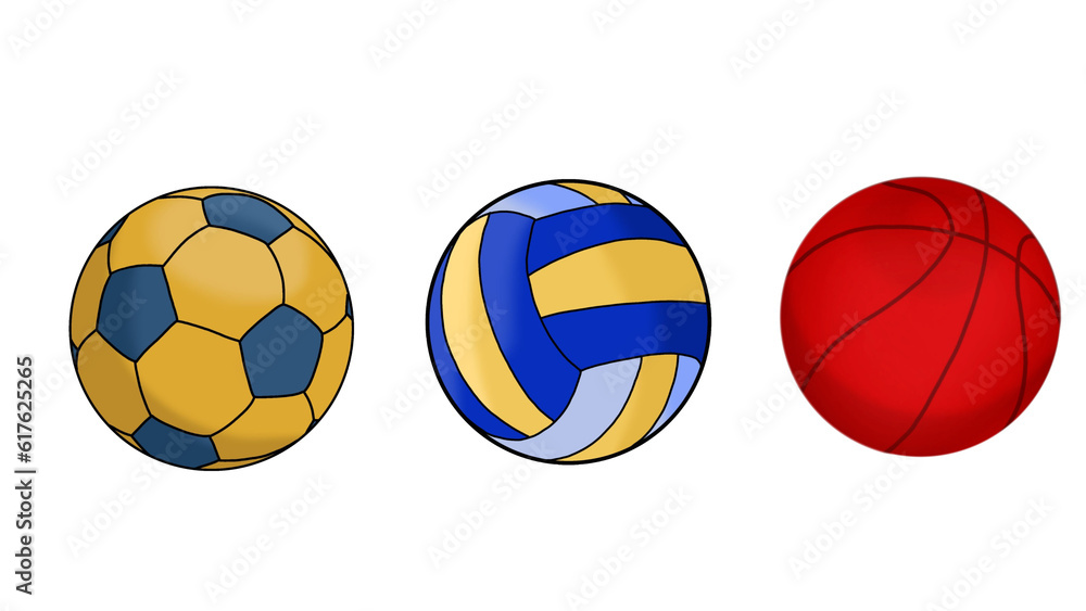 Obraz premium Basketball ball, volleyball ball, soccer ball on white background.