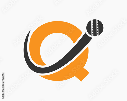 Letter Q Cricket Logo Concept With Moving Ball Icon For Cricket Club Symbol. Cricketer Sign
