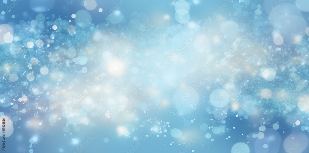 light blue bokeh background with lights and stars in the form of a shaped canvas light white and light beige Pale pink and light indigo add light, Christmas.