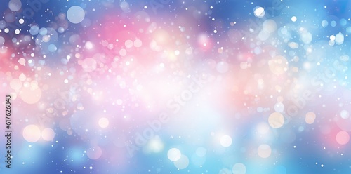 light blue bokeh background with lights and stars in the form of a shaped canvas light white and light beige Pale pink and light indigo add light, Christmas. © EnelEva