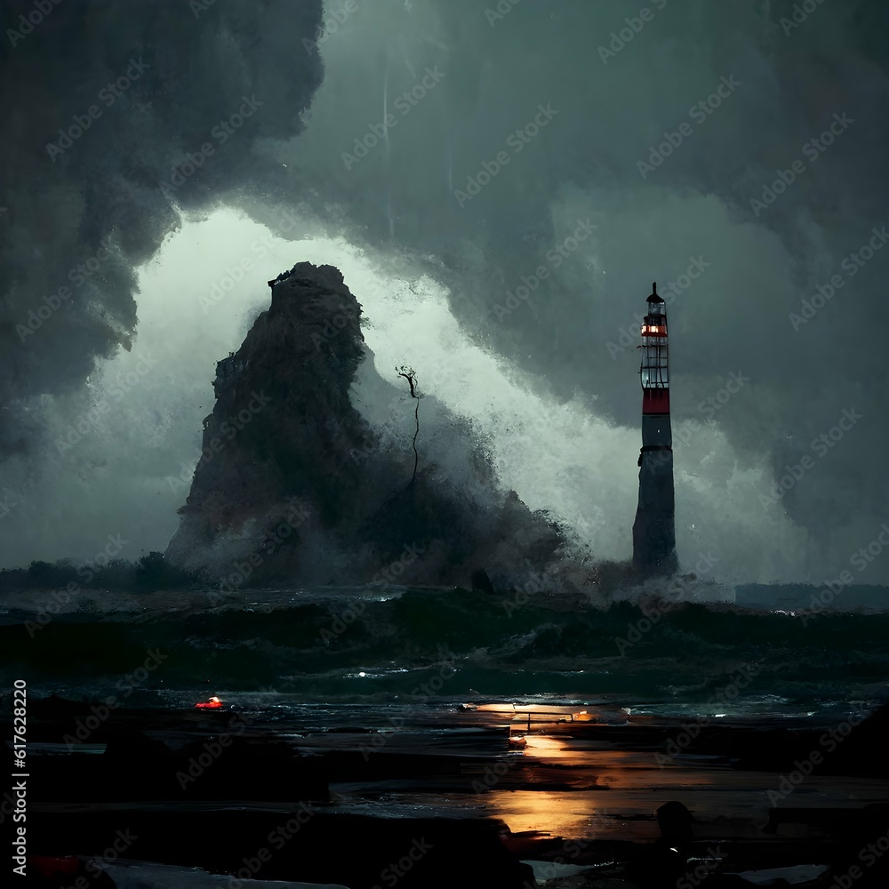 monster rising from the sea moody lightening 