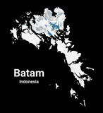 Batam map. Detailed map of Batam city administrative area. Cityscape panorama illustration. Road map with highways, streets, rivers.