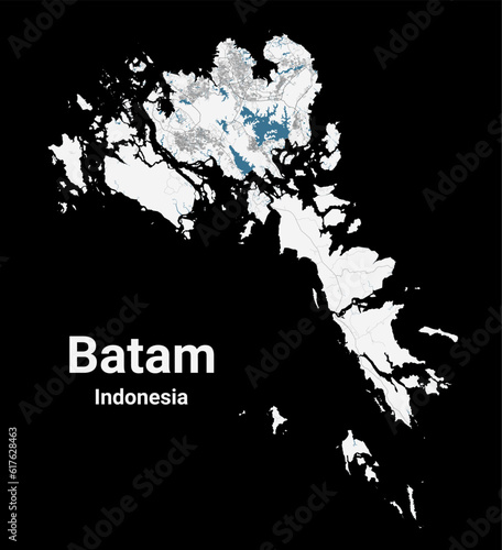 Batam map. Detailed map of Batam city administrative area. Cityscape panorama illustration. Road map with highways  streets  rivers.