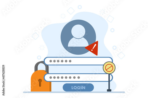 Forgotten password concept, lock, account access, blocked access, protection, account security. Login page with forgotten password. Vector illustration in flat design.