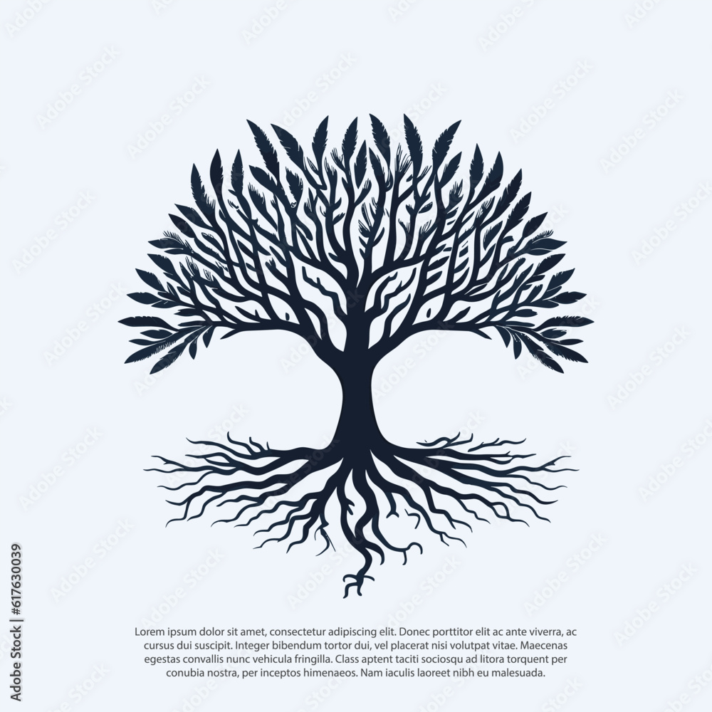 vector black tree of live icon on white background, tree with root ...