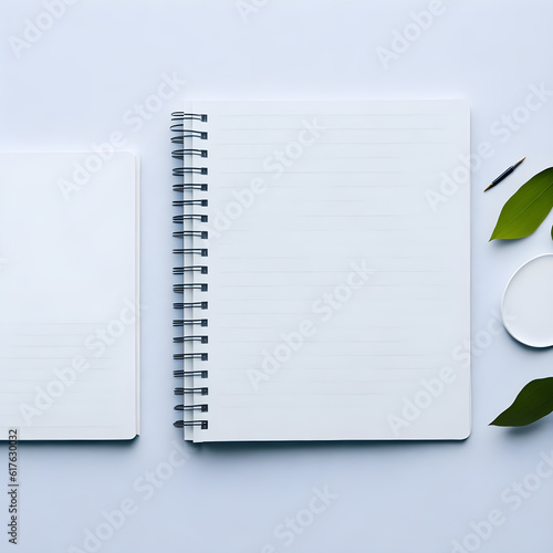 Creative Workspace Open Notebook for Business, School, Art, or Craft - Top View with Ample Copyspace. Generative AI illustration