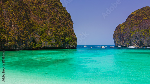High angle view of the sea, Koh Phi Phi, a major tourist attraction Soak up the sun or go on an adventure trip. Take a walk and take pictures with the white beach mountains. © Stock.Foto.Touch