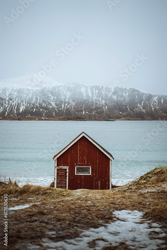 Red cabin on Lofoten island, Norway