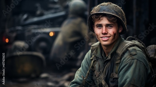 young man soldier smiling