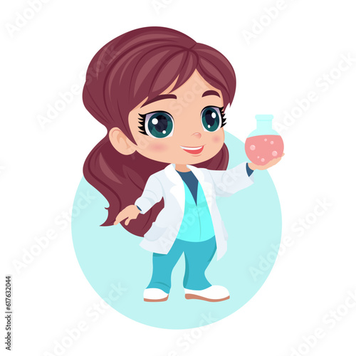 Female chibi scientist vector illustration graphic