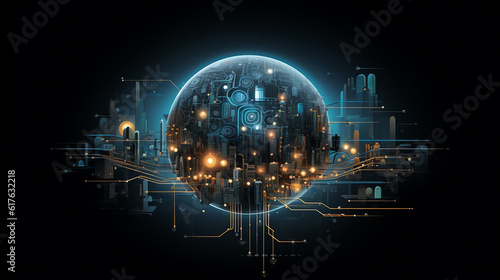 concept illustration of the intelligent AI brain, connected globally like the roots of a tree. Witness the power of communication and information in a futuristic network center