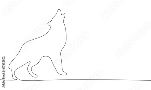 Howling wolf isolated on white background. One line continuous animal wolf vector illustration. Outline, line art silhouette