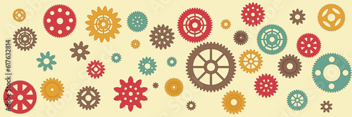 Set of gears and cog wheels in vintage steampunk style. Vector illustration.