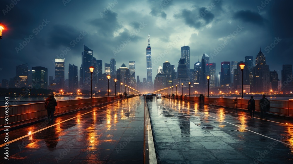 Fototapeta premium Abstract artistic urban landscape. Modern dystopian cityscape. New York City colorful streets. Aerial view.