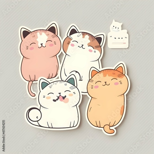 some uwu cats that are cute or look like they are smiling diecut sticker cute kawaii sticker white background illustration minimalism vector  photo