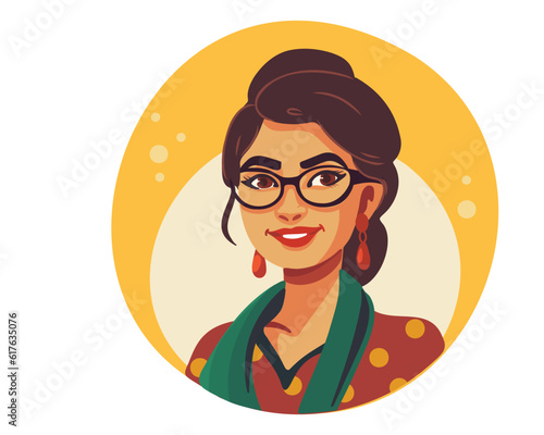 Portrait of a happy beautiful smiling Indian woman, flat vector illustration