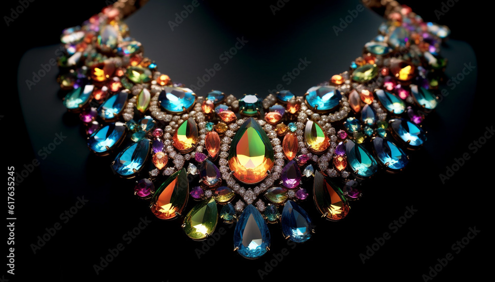 Shiny jewelry with multi colored gemstones exudes luxury and elegance generated by AI Shiny jewelry with multi colored gemstones exudes luxury and elegance generated by AI