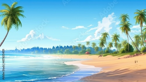 The image is a horizontal outdoor nature scene with tropical beach. (Illustration, Generative AI) © HandmadePictures