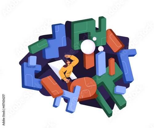 Exploring, discovering new opportunities, life challenges concept. Studying and experiencing unknown. Searching chances, solutions, knowledge. Flat vector illustration isolated on white background