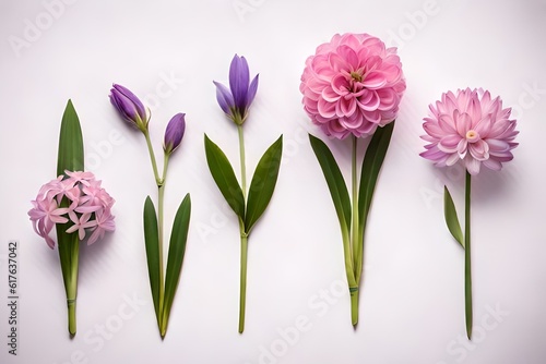 set pink flower with purple tips , some purple flower isolated on transparent background 