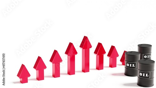 rise in oil prices, 3d rendering, on a white background