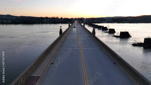 Wallpaper Mural Aerial view of vehicles driving on Suspension bridge between Columbia and Wrightsville borough during sunset time - Wide shot Torontodigital.ca
