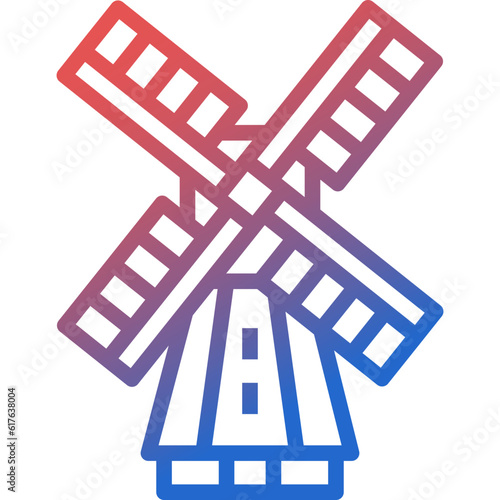 kinderdijk windmills gradient line icon