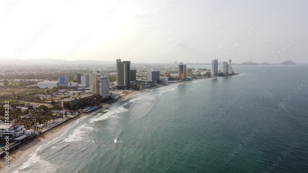 photography with drone of a morning in mazatlan beach sinaloa mexico