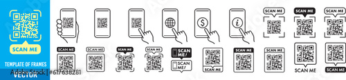 QR code scan icon with smartphone, scan me barcode sign, Vector illustration.