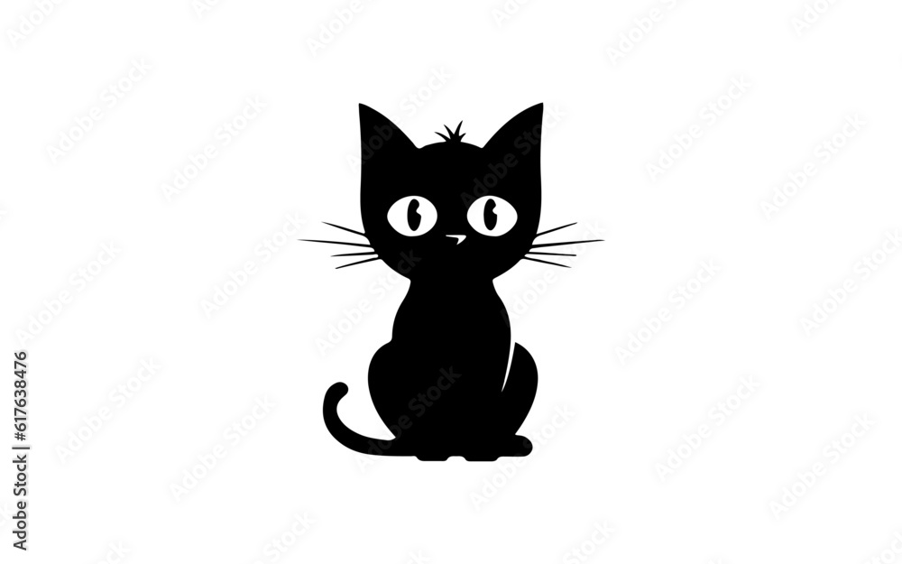 Cute cat shape isolated illustration with black and white style for template.