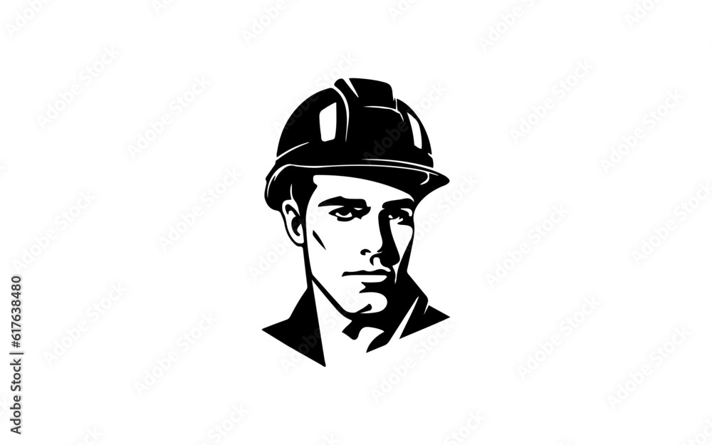 Head of worker construction shape isolated illustration with black and white style for template. Head of worker construction shape isolated illustration with black and white style for template.