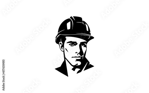 Head of worker construction shape isolated illustration with black and white style for template.