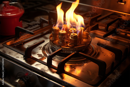 burning gas burner on the stove,generative.ai