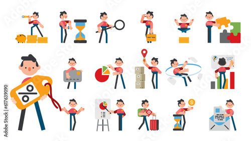 Mega set with business scenes. Business Concept illustrations. Collection of characters taking part in business activities. Vector illustration in modern flat style